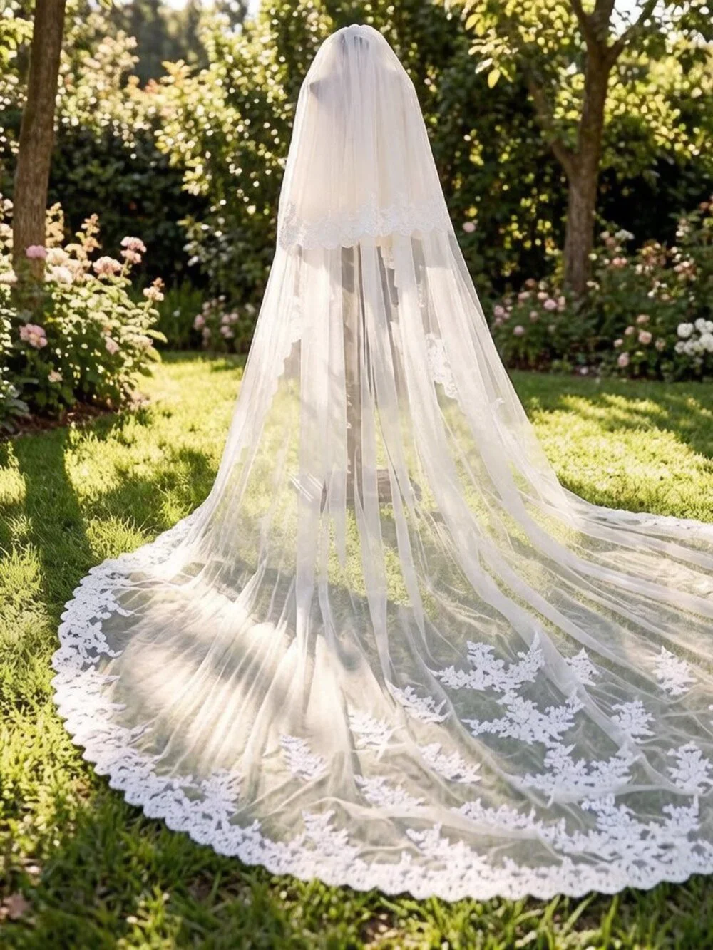 New Royal Cathedral Lace Trim Veil 2 Tier 138